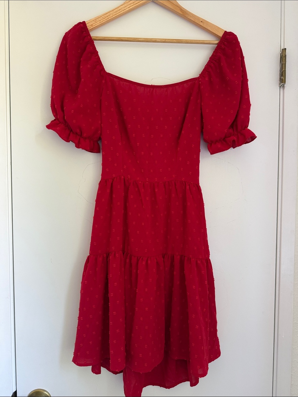 SHEIN Red Puff-Sleeve Tiered Dress - Women